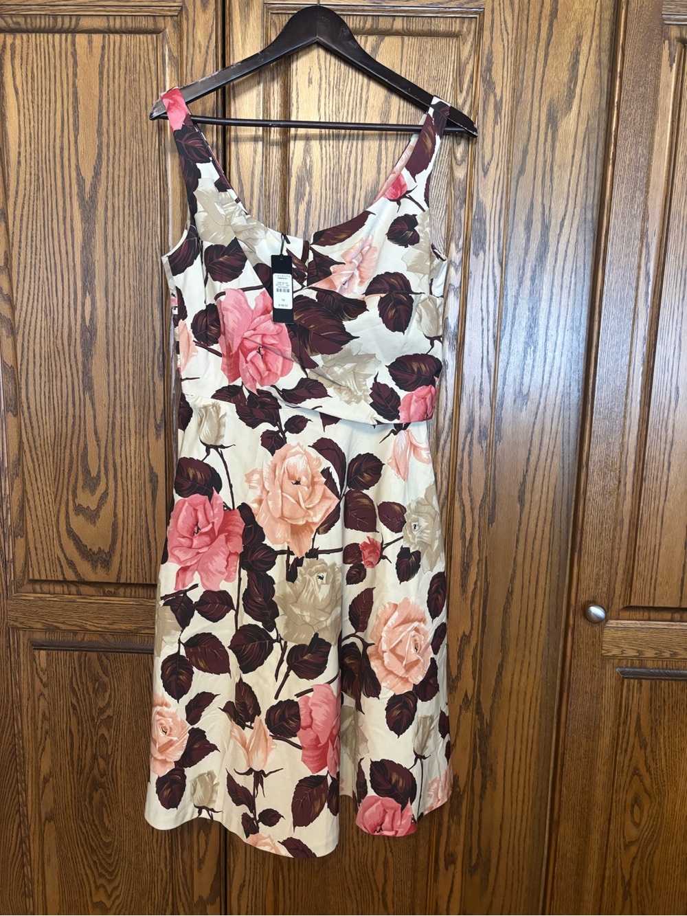 Brand new with tags Talbots Cream Floral Midi Dress with Pink and Brown Roses